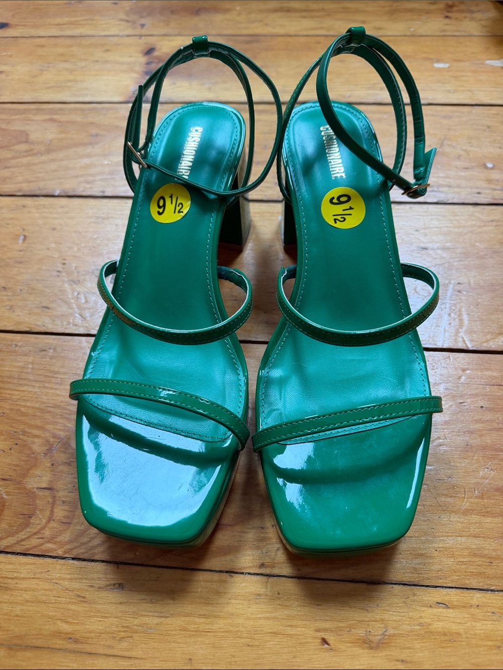 Patent Green Strappy Block Heel Sandals - Women